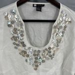 Carole Little White Linen Top Button Embellished Shell Buttons Scoop Neck Size S Photo 1