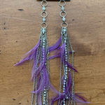 Bebe  Purple Feather Silver Hardware Dangling Bohemian Earrings Photo 0