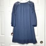 Knox Rose NWT Ice Cave Indigo Blue Lace Bell Sleeve Tassel Tunic Dress Size L Photo 4