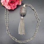 Lucky Brand Silver Tone Marcasite Barrel Tassel Pendant Necklace Long Chain 32" Photo 7