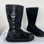 UGG  1895 Retro Cargo Tall Zip Black Suede Leather Warm Lined Boots Sz 7 Photo 5