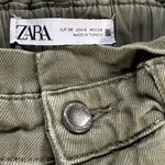 ZARA  Olive Green High Waisted Paper Bag Baggy Jeans Photo 3