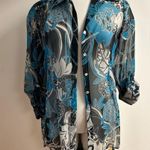 Investments Vintage Floral Blue and Black Sheer Button Up Shirt Photo 1