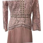 ASOS Floral Lace Long Sleeve Lined Pleated Skirt Mini Dress Size 8 Pink Elegant Photo 3