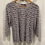 Elementz Y2K gray stretchy mesh ruffle stripe shiny bling top stretchy Photo 0