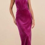 Lulus NWOT Regal Affect Magenta Velvet Bustier Strapless Maxi Dress Holiday XL Photo 0