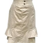 Cache Linen Blend Gold Metallic Lined Skirt Self Belt Tiered Ruffle New $98 NWT Photo 1