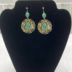 Gold Plated Earrings with Mint Green Stone Photo 0