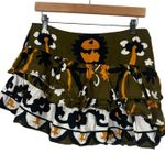 ZARA Mini Skirt Womens M Olive Green Floral Tiered Asymmetric Linen Cotton Indie Photo 1