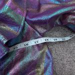 QOS Oil Spill Holo Poof Sleeve Shimmery Faux Leather Mini Dress XS New Purple Photo 5