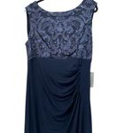 Alex Evenings Empire Lace Gown Navy Size 16 Maxi Evening Dress Drape Back NWT Photo 3