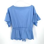 Milly  Vivian Drawstring Waist Stretch Poplin Blue Short Sleeve Blouse Top Photo 4