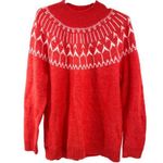 Talbots  coral red  mock neck wool blend sweater fair isle thick warm winter L Photo 0