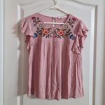 Lydelle  Women’s Pink Floral Embroidered Blouse Sz L.  6021 Photo 0