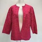 Chico's Chico’s Eyelet Bloom 3/4 Sleeve Open Front Jacket Vivacious Hot Pink 1/M Barbie Photo 1
