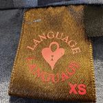 Anthropologie LANGUAGE LA Shades of Blue Hankie Hem Gold Embroidered Top XS Photo 9