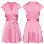 Wilfred  Aritzia Mademoiselle‎ Satin V-Neck Wrap Mini Dress in Bubble Pink Medium Photo 1