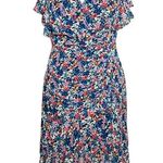 Shoshanna 100% Silk Blue Colorful Floral Asymmetrical Fairy Midi Dress Large 12 Photo 0