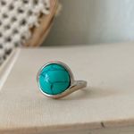 Boutique “Dixie” Southwestern Blue Turquoise Silver Ring 6.5 Cowgirl Maximalist Photo 4