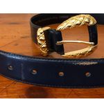 Cipriani Belt Glazed Cowhide On PVC Lining Black Gold Tone Buckle Size Large Photo 5