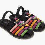 Farm Rio NEW  Beaded Strappy Black Sandal Dust Bag Rubber Sole Size 8 Photo 0