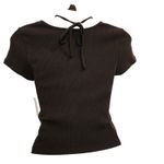 American Eagle AE Rib Knit Keyhole Tie-Front Tee T-Shirt Crop Top Black Medium Photo 2