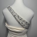 ABS Allen Schwartz ABS by Allen Schwartz Dress Women M Ivory Beaded One Shoulder Ruched Y2K Formal Photo 4