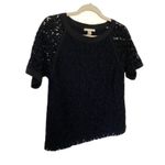 Banana Republic  Black Lace Lined Blouse Top Raglan Sleeves Nylon Blend  Sz M Photo 3