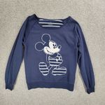 Disney Parks Mickey Mouse Sweatshirt Womens XS Navy Blue Boatneck Lightweight Photo 6