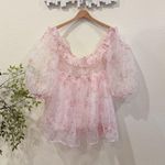 J.ING Jing Pink Floral Organza Dreamy Tunic Blouse Top Size Small NWT Photo 6