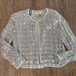 Adrianna Papell Evening Beaded Silk Jacket Silver Sequin Size M Photo 3