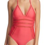 Ella Moss  orange peach crochet one-piece swimsuit size M Photo 0