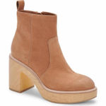 Dolce Vita Cecile Praline Nubuck Leather Wood Block Heel Ankle Boots Brown Size 7 Photo 0