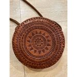 Leather Crossbody Handbag Circular Hand Tooled Handmade‎ Genuine Leather Photo 9