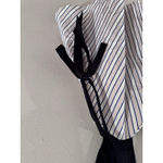 Style Mafia 100% Linen Cottagecore Top Blue White Striped Bow Detail Medium Photo 4