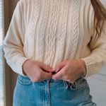 VINTAGE WHITE KNIT SWEATER MOCKNECK TURTLENECK CREAM Size L Photo 0