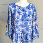 J.Crew Silky Blue Floral Bell Sleeve Peplum Top in Meadow Print Women's Small Photo 0