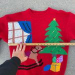 Vintage 80s Christmas Sweater Red Tree Rocking Horse Presents Nostalgia MEDIUM? Photo 4