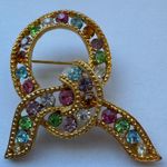 Joan Rivers Vintage  Gold Tone Multicolor Studded Rhinestone Statement Brooch Pin Photo 1