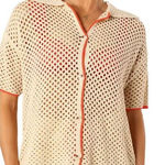 Petal + Pup Women's Crochet Knit Button Down Shirt Top, Collared, Casual Tan Size M Photo 0
