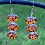 Cheetah Leopard Print Indian Glass Bead Dangle Earrings Orange Photo 0