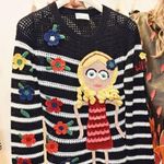 Red Valentino London Kaye Long Sleeve Knit Sweater Dress Stripes Crochet Medium Photo 0