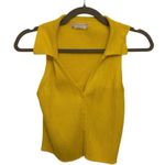 Y2K Style Yellow Ribbed Cropped Sleeveless Polo – Size Large, Preppy Tennis Photo 0
