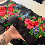 None Vintage Black Soft Woven Bandana Neck Tie Scarf Wrap Bright Floral Print Photo 6