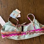 Roxy  Pink Green Pale Dogwood Flowy Mood Bralette Bikini Top Large NWT Photo 3