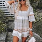 Free People  Cozy Striped Mini Dress in Ivory Combo Revolve Tie Size XS Photo 5