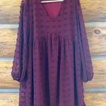 Kirundo Women’s Swiss Dot Baby Doll Dress in Wine Red Photo 2