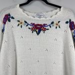 American Vintage Vtg CG Designs Women Sweater Sz M White Floral Embroidered Grandma Cottage Core Photo 1
