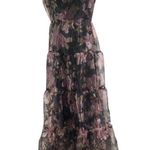Lulus  Exclusive Glamour Black Floral Organza Tiered Maxi Dress Photo 3