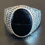 Cute black obsidian S925 silver ring size 7.5 Photo 0